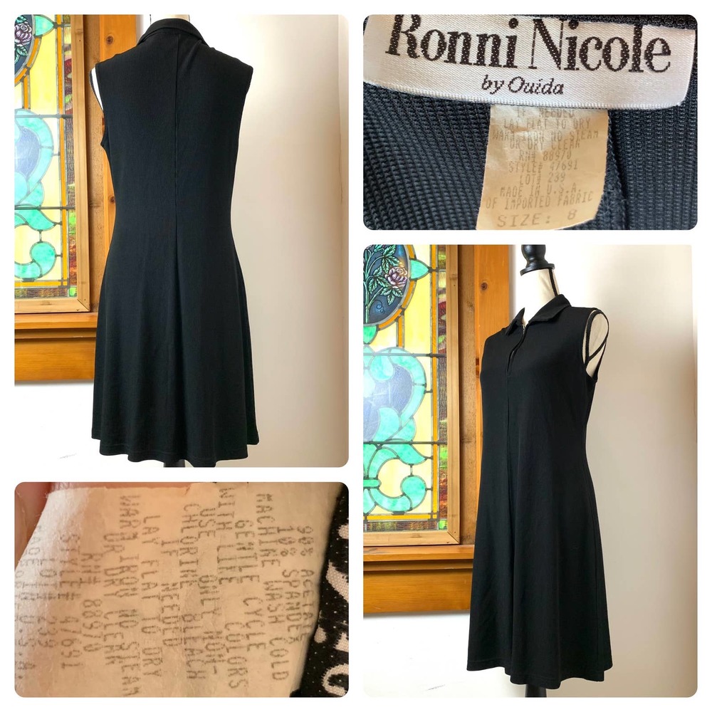 Vintage 90s MOD Ronni Nicole by Ouida Sleeveless Collared USA Made Midi Dress - Picture 3 of 9
